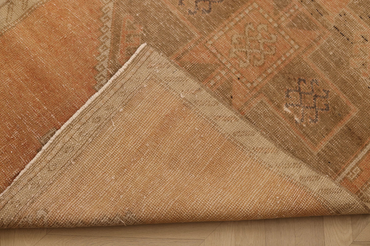 Vintage Malatya Turkish Runner Rug 3x12 ft — Orange & Brown Geometric (No. 50988)