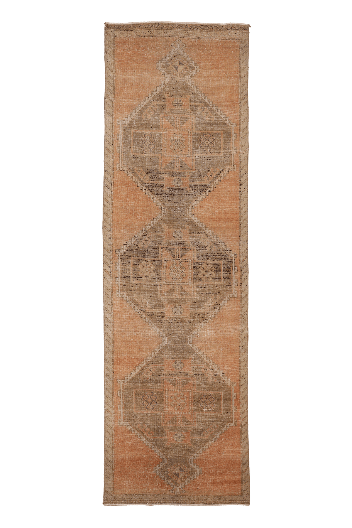 Vintage Malatya Turkish Runner Rug 3x12 ft — Orange & Brown Geometric (No. 50988)