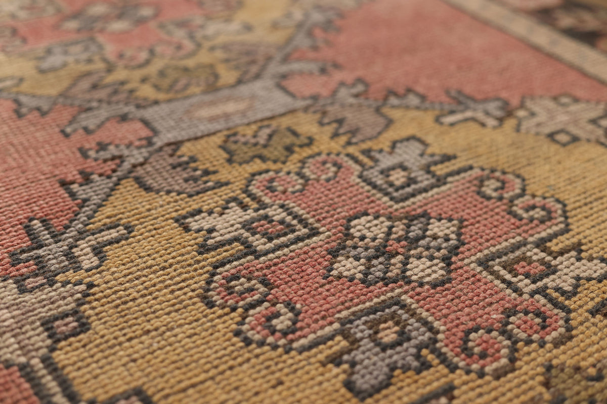 Vintage Niğde Turkish Runner Rug 3x11 ft — Pink & Yellow Geometric