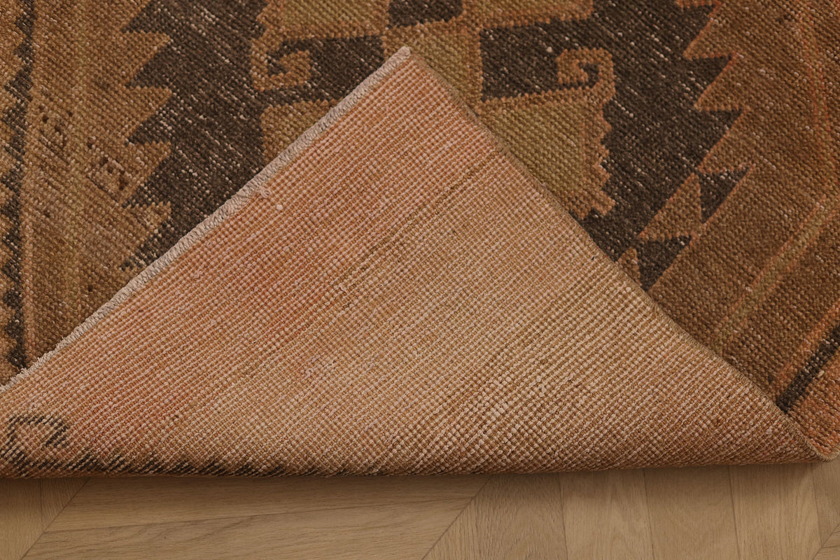 Vintage Malatya Turkish Runner Rug 3x12 ft — Orange & Brown Geometric (No. 51006)