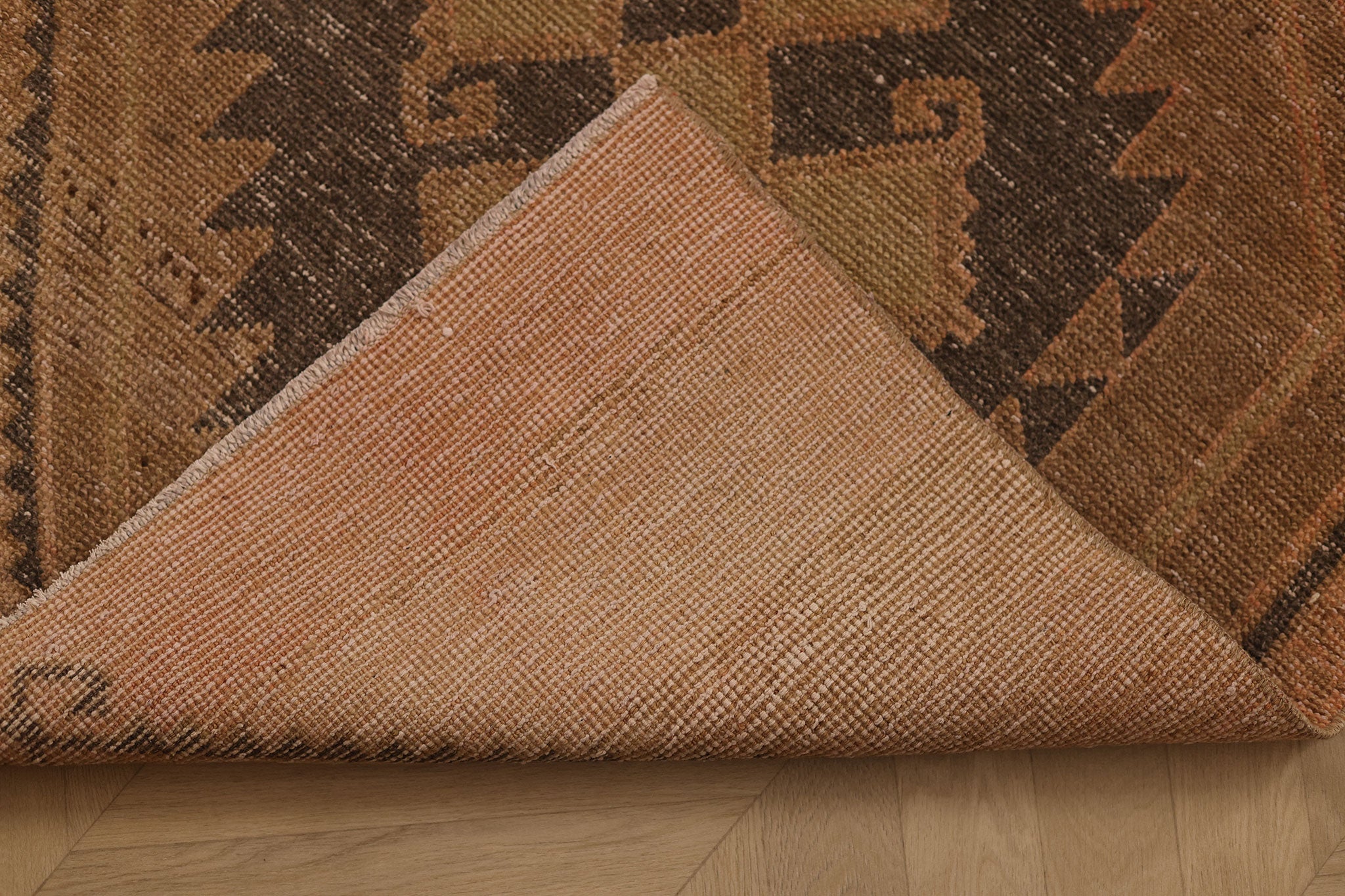 Vintage Malatya Turkish Runner Rug 3x12 ft — Orange & Brown Geometric (No. 51006)