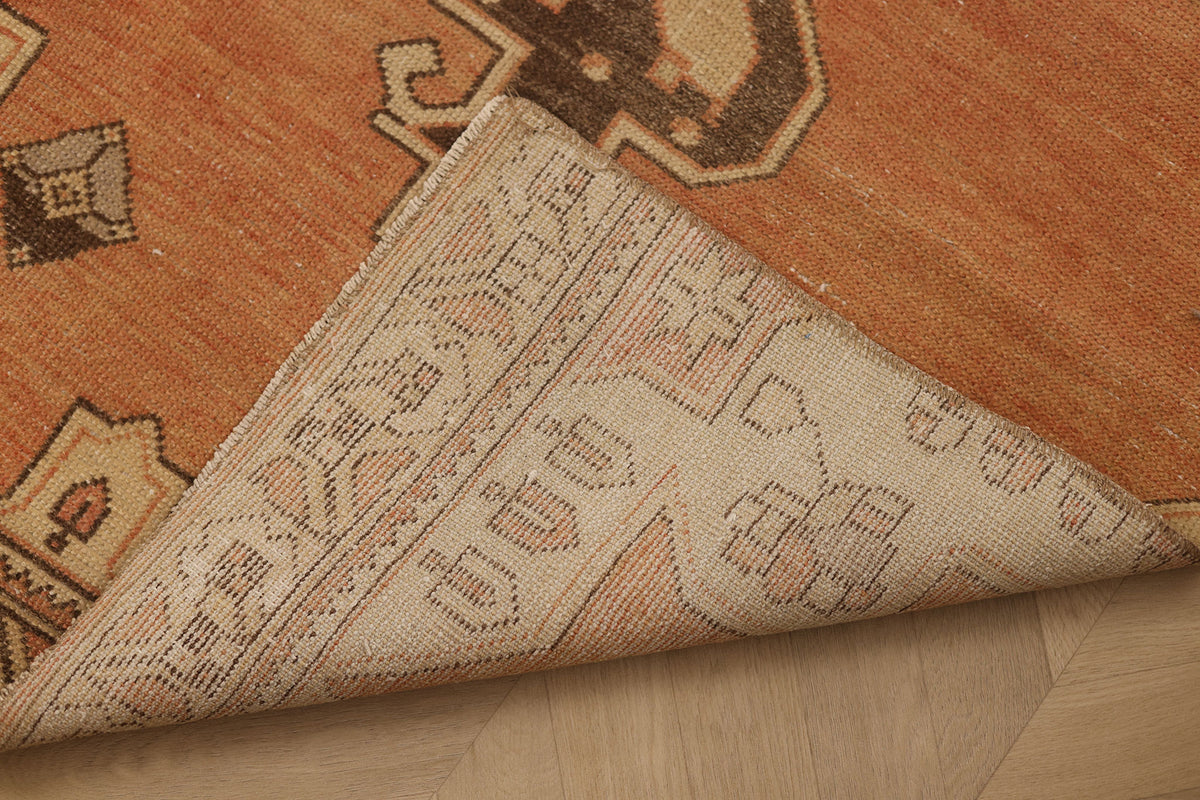 Vintage Nevşehir Turkish Runner Rug 3x8 ft — Orange & Brown Floral