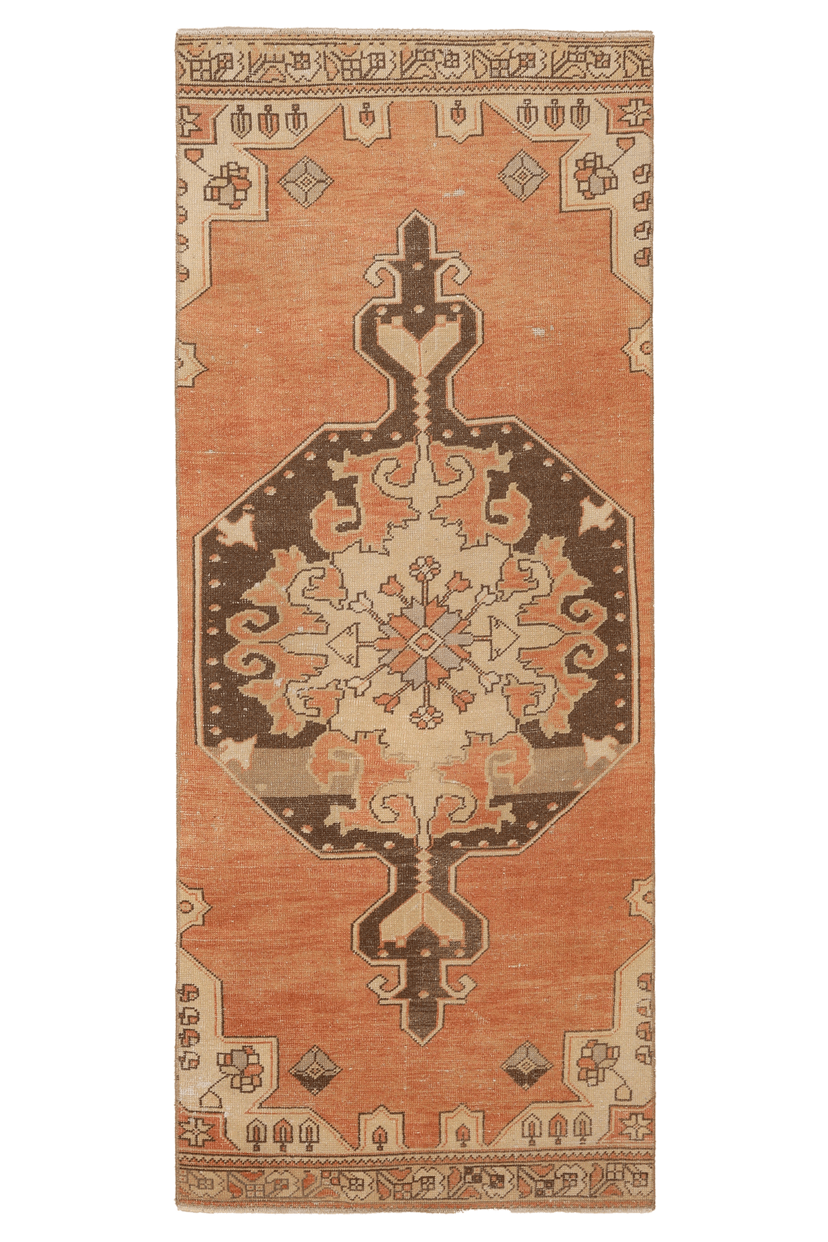 Vintage Nevşehir Turkish Runner Rug 3x8 ft — Orange & Brown Floral