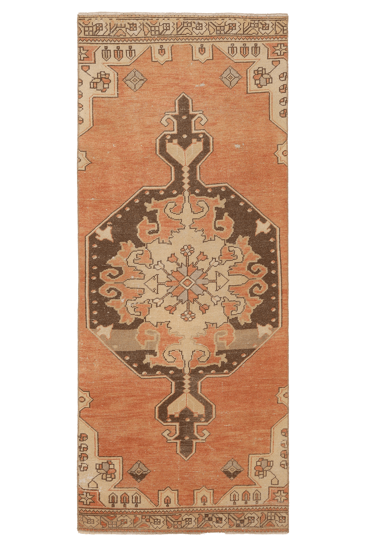 Vintage Nevşehir Turkish Runner Rug 3x8 ft — Orange & Brown Floral