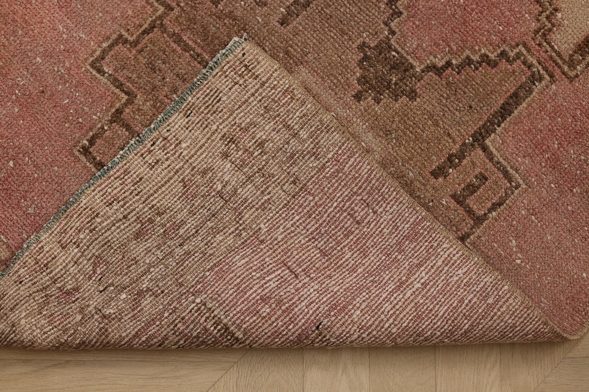 Vintage Malatya Turkish Runner Rug 2x10 ft — Pink & Brown Geometric (No. 51028)