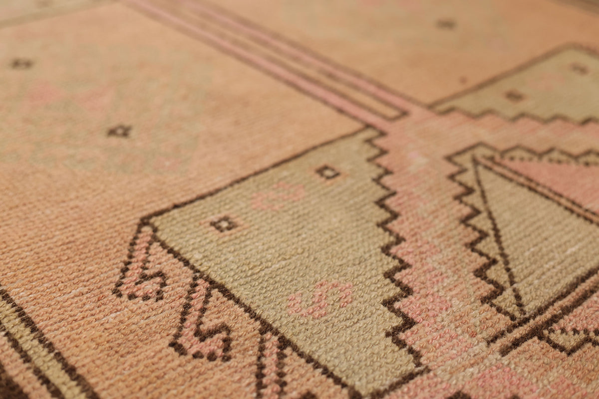 Vintage Malatya Turkish Runner Rug 3x11 ft — Pink & Brown Geometric