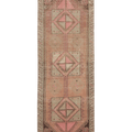 Vintage Malatya Turkish Runner Rug 3x11 ft — Pink & Brown Geometric