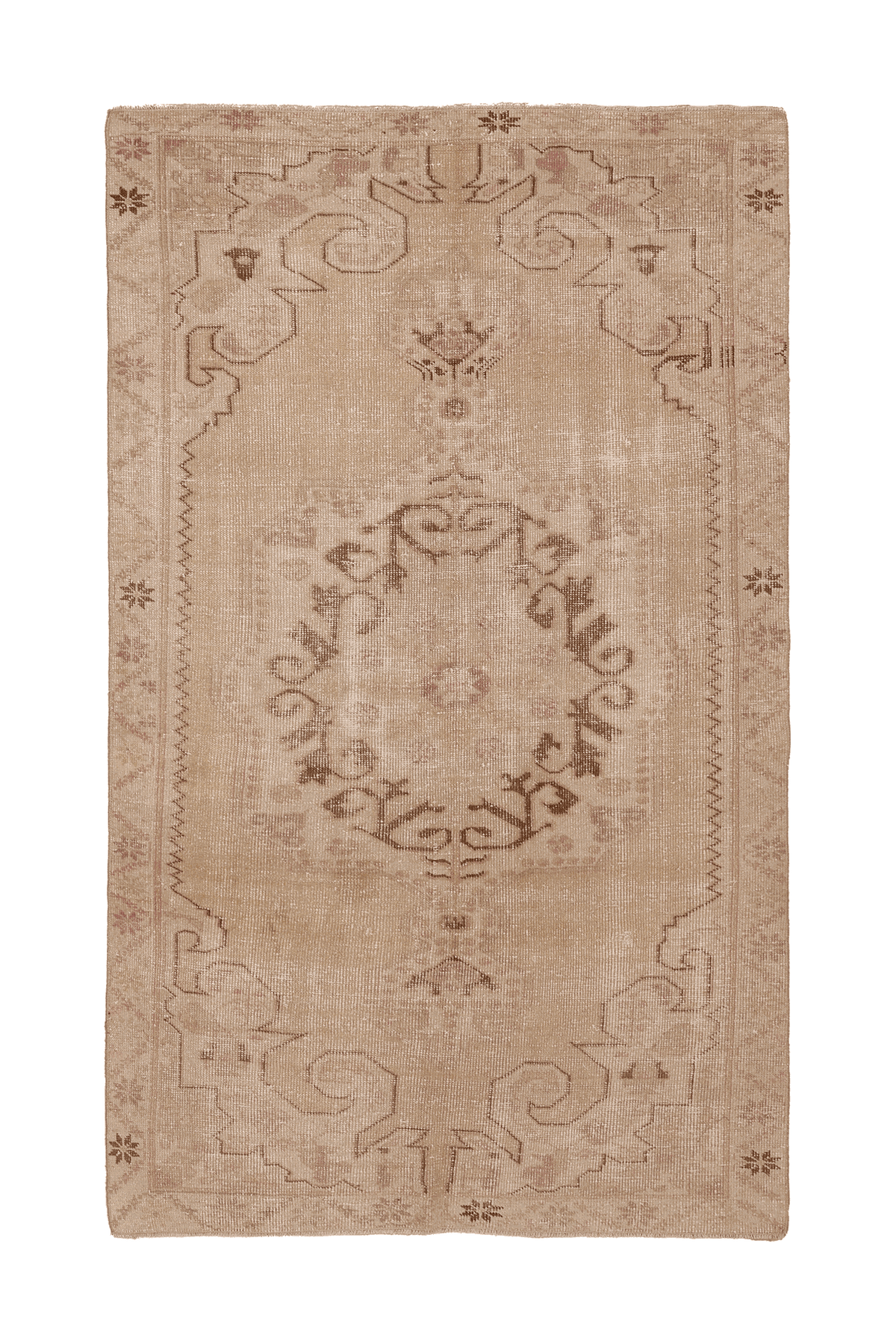 Vintage Nevşehir Turkish Area Rug 4x7 ft — Beige & Brown Floral
