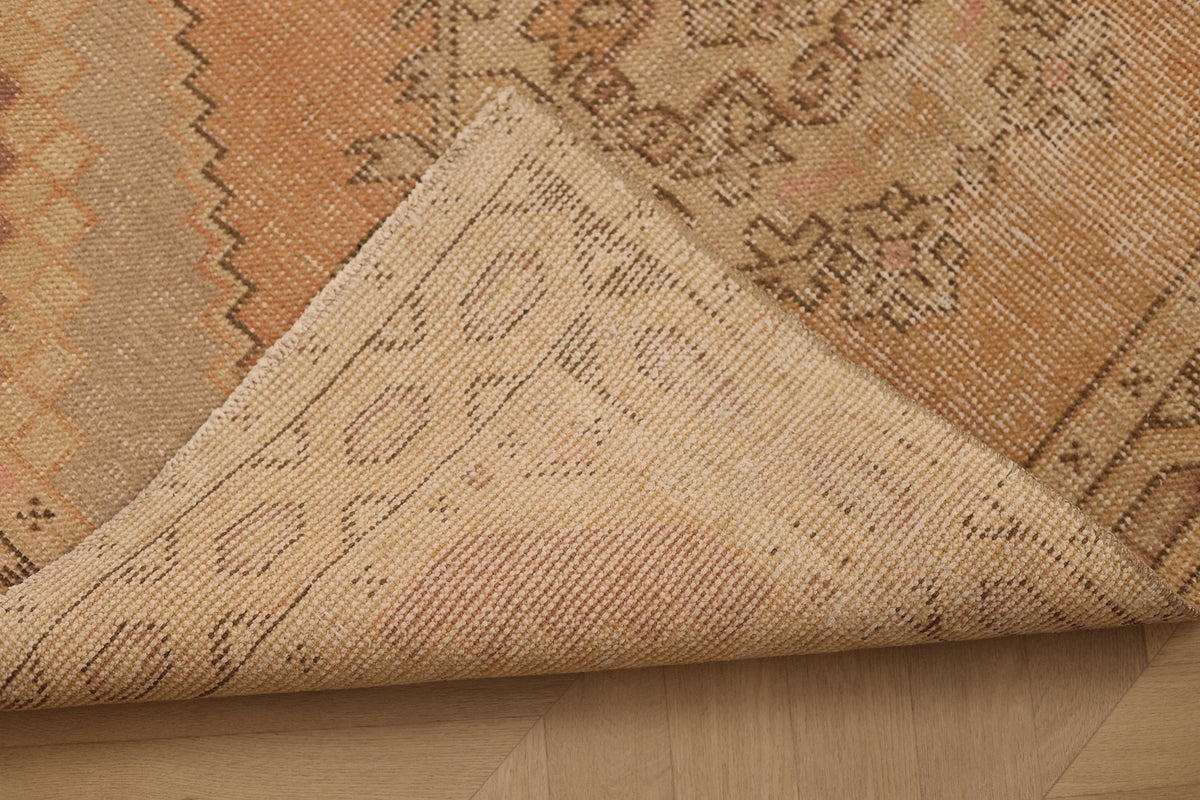 Vintage Niğde Turkish Runner Rug 3x9 ft — Orange & Beige Floral