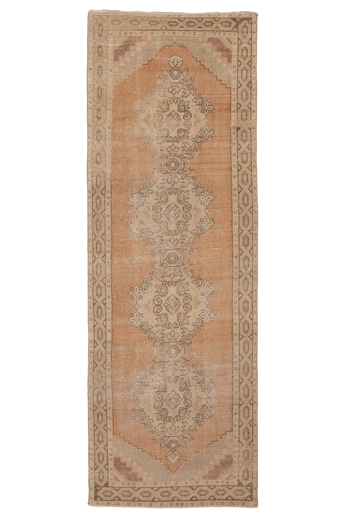 Vintage Niğde Turkish Runner Rug 3x9 ft — Orange & Beige Floral