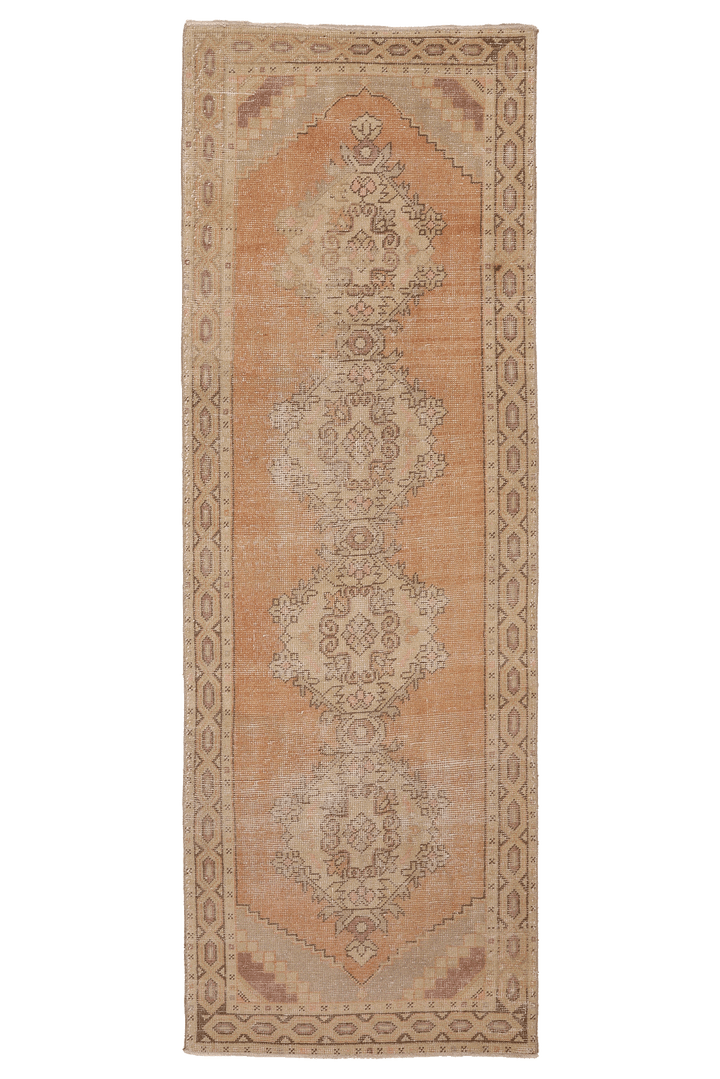 Vintage Niğde Turkish Runner Rug 3x9 ft — Orange & Beige Floral