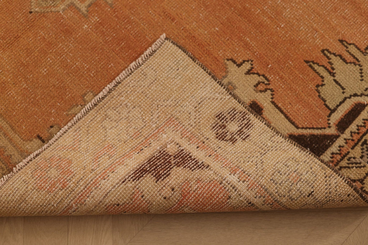 Vintage Kırşehir Turkish Area Rug 4x8 ft — Orange & Brown Geometric