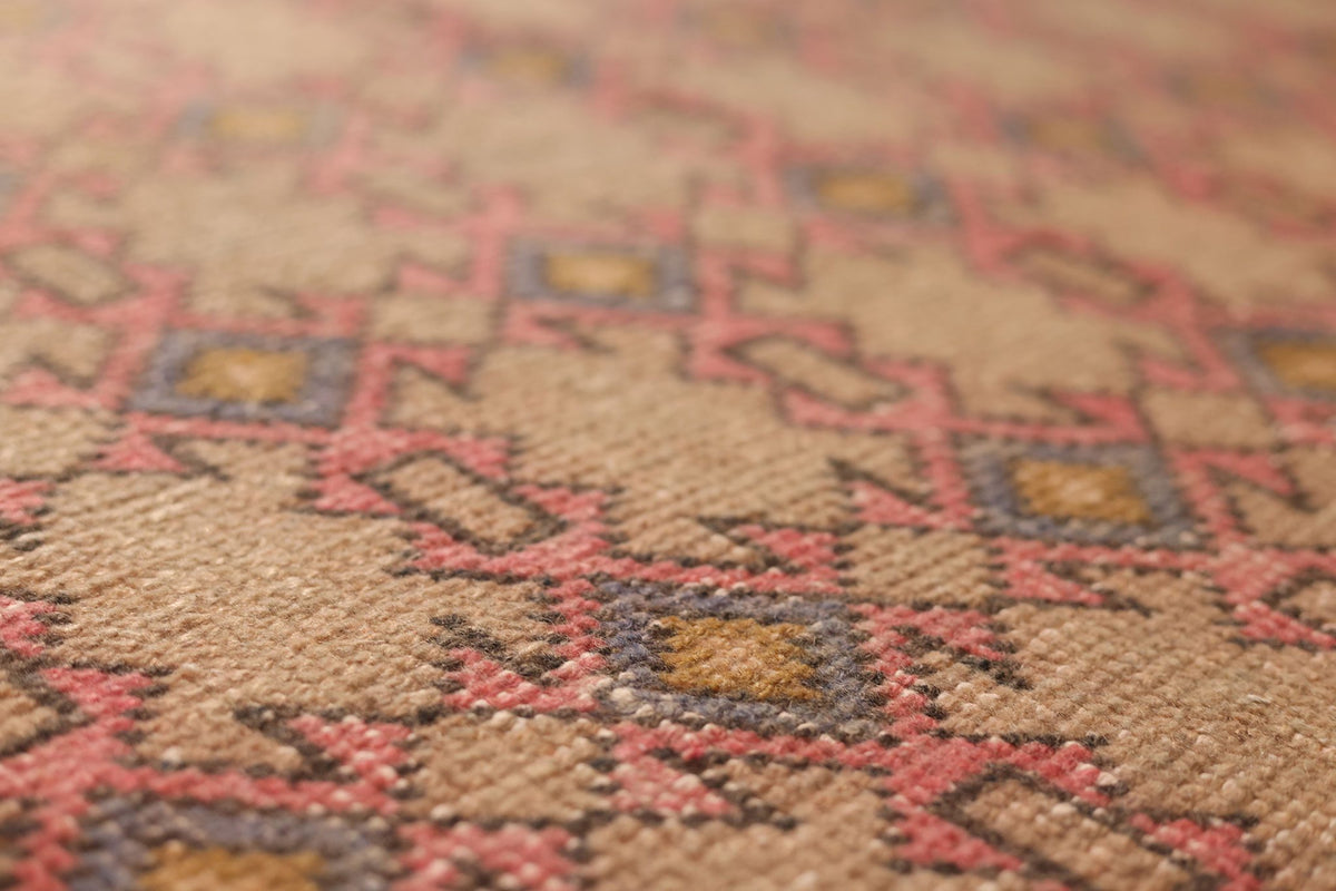 Vintage Isparta Turkish Area Rug 4x7 ft — Brown & Red Geometric