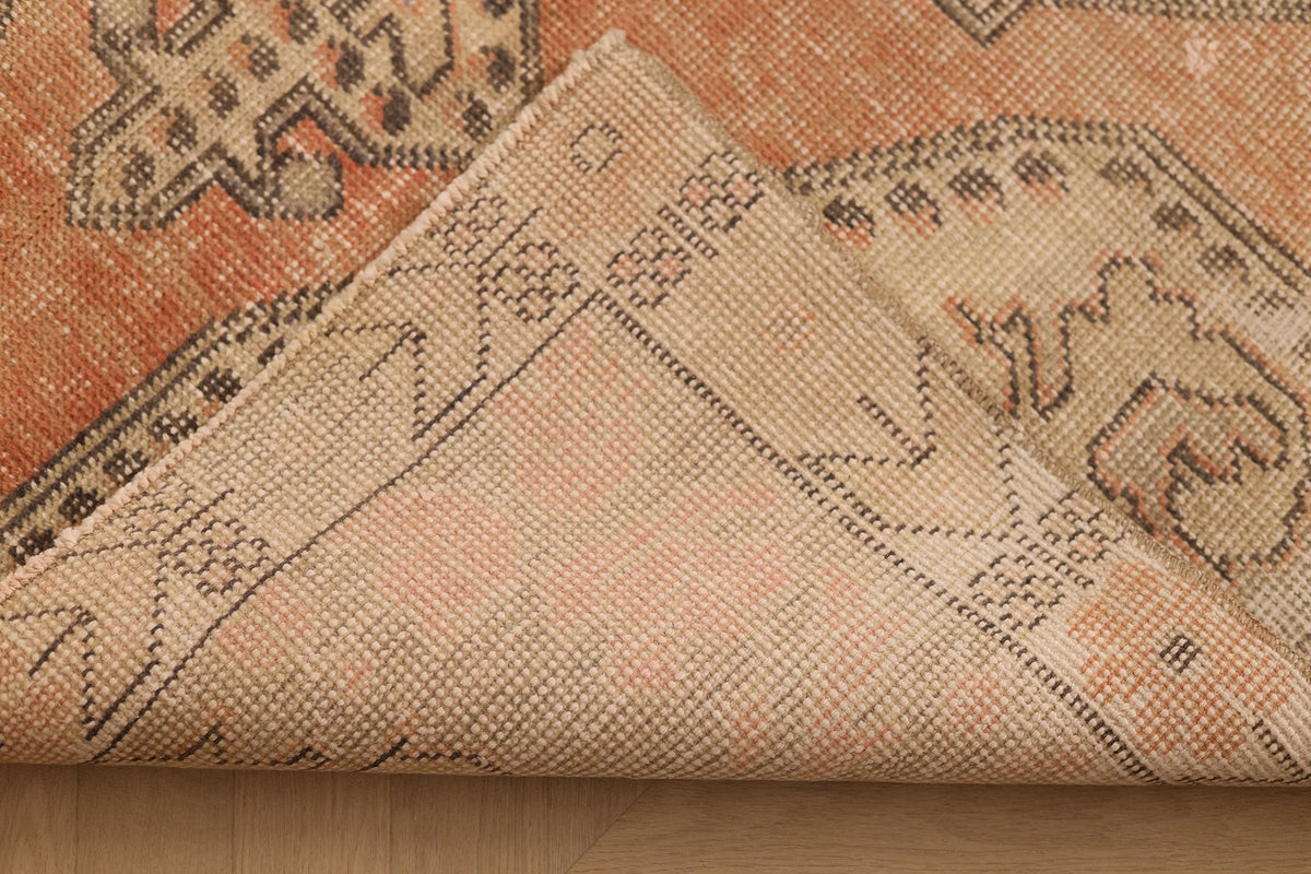 Vintage Nevşehir Turkish Area Rug 4x7 ft — Orange & Beige Geometric