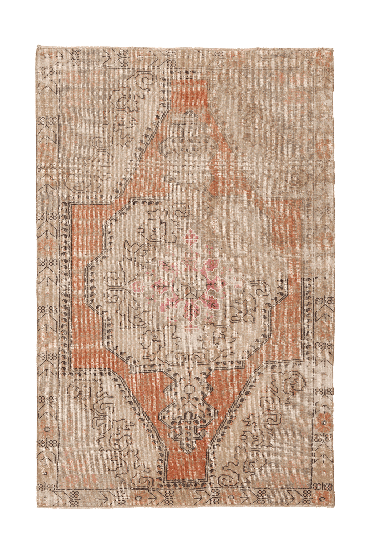 Vintage Nevşehir Turkish Area Rug 4x7 ft — Orange & Beige Geometric