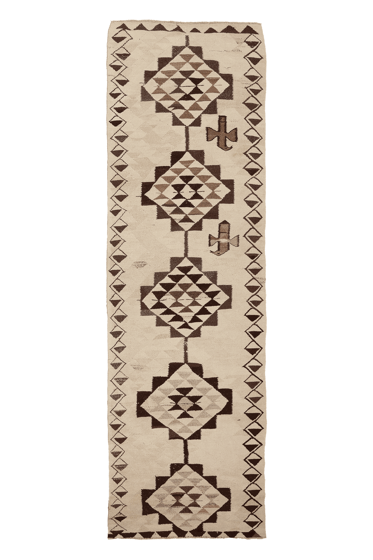 Vintage Southeastern Persian Style Kilim Runner Rug 3x11 ft — Beige & Brown Geometric