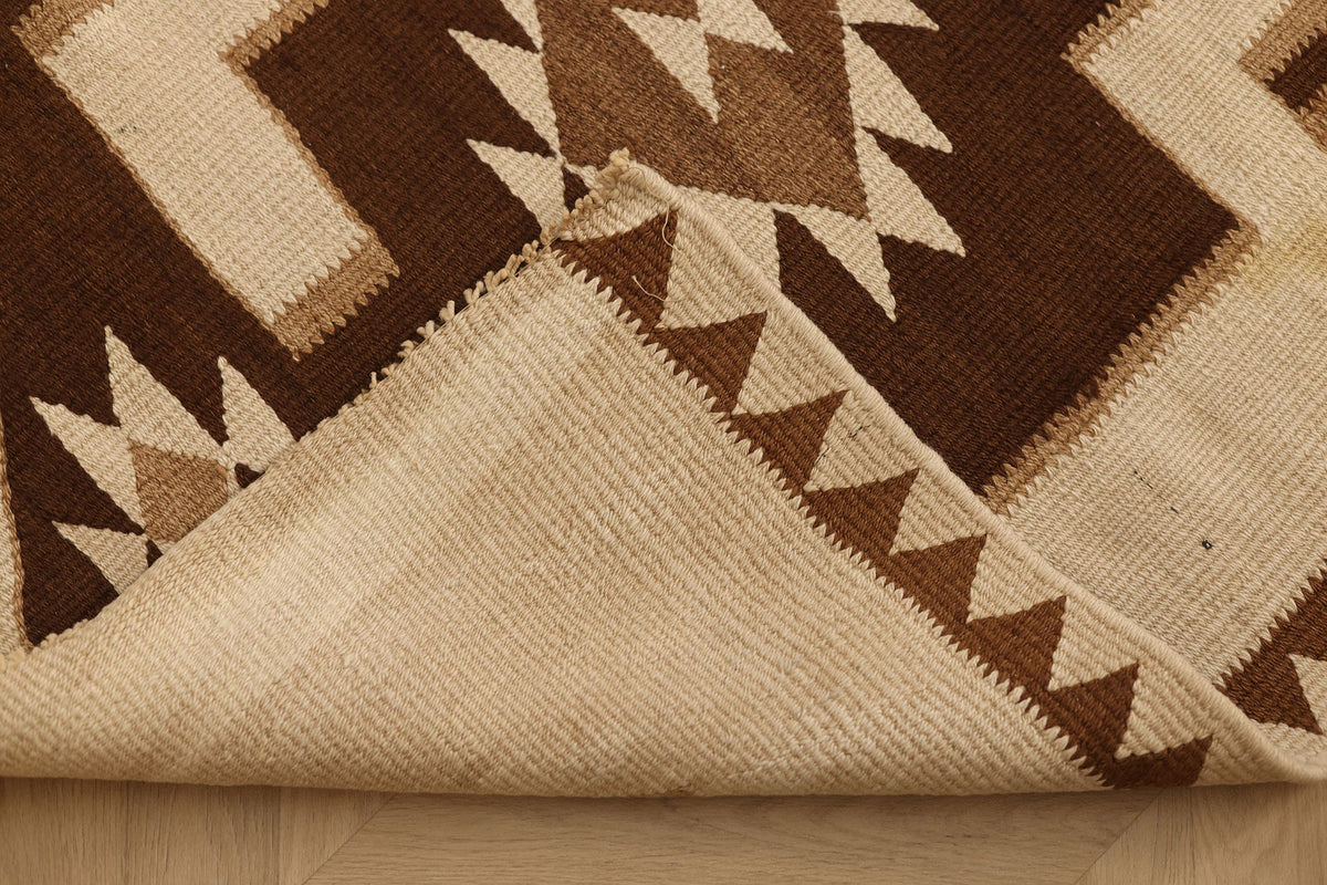 Vintage Southeastern Persian Style Kilim Runner Rug 3x11 ft — Beige & Brown Geometric
