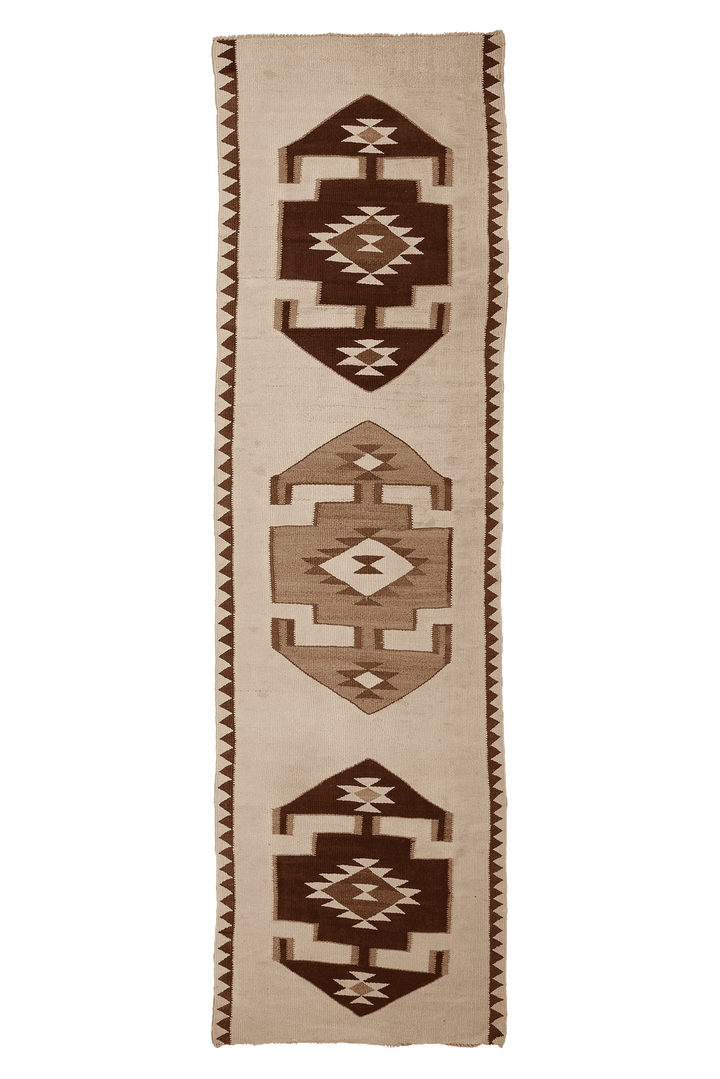 Vintage Southeastern Persian Style Kilim Runner Rug 3x11 ft — Beige & Brown Geometric