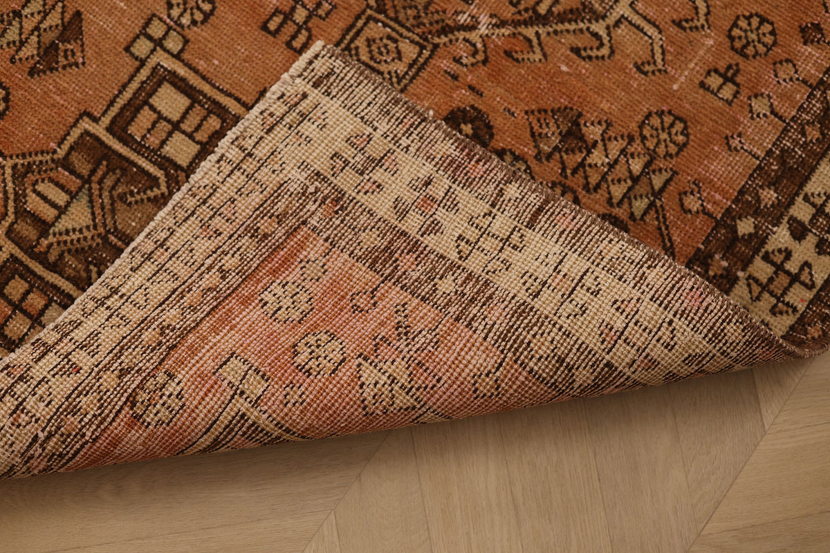 Vintage Malatya Turkish Runner Rug 3x10 ft — Orange & Brown Geometric (No. 51167)