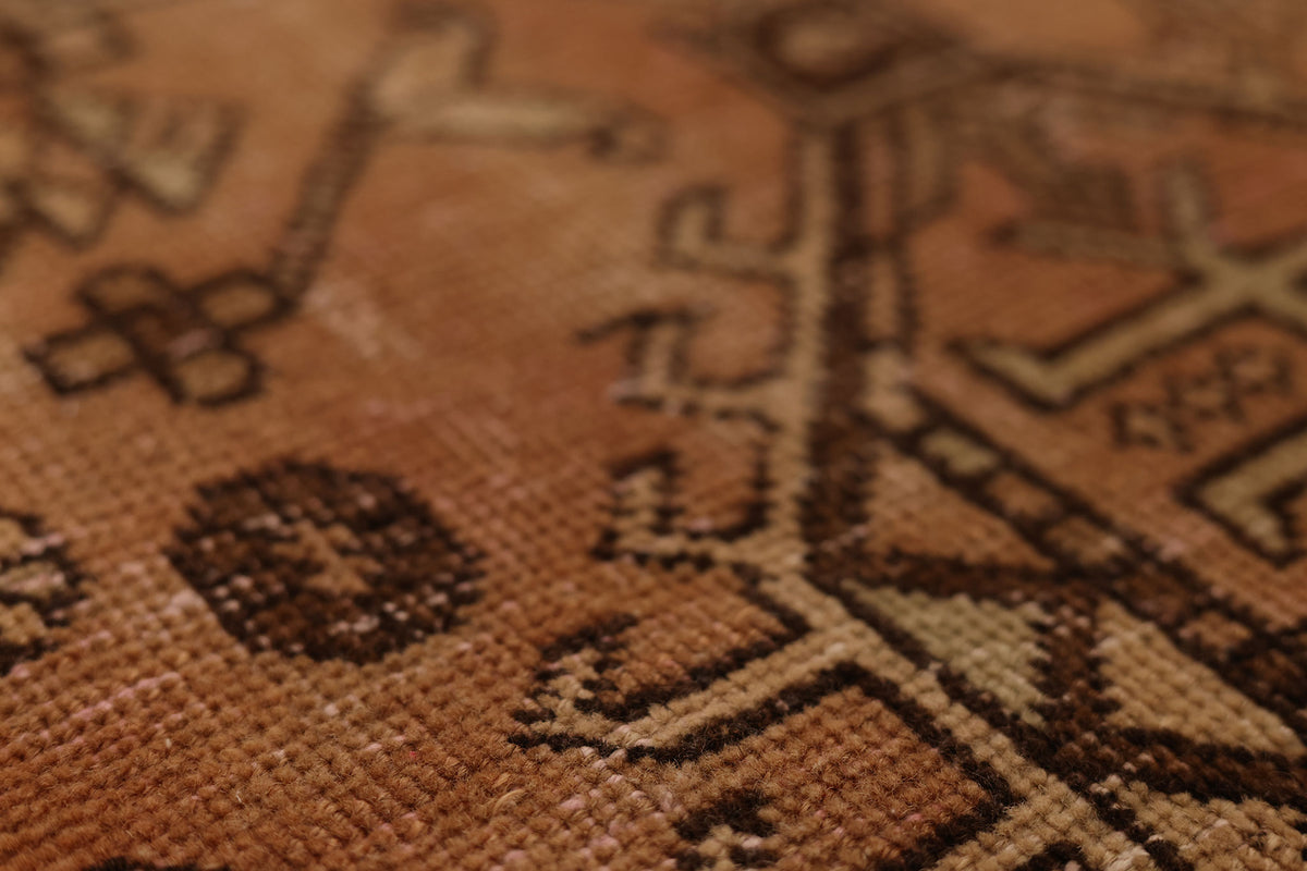 Vintage Malatya Turkish Runner Rug 3x10 ft — Orange & Brown Geometric (No. 51167)