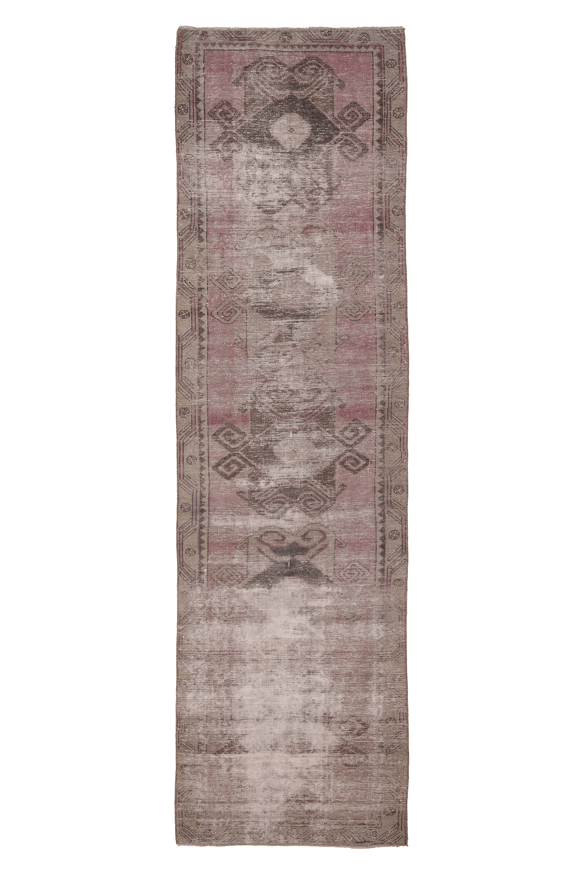 Vintage Malatya Turkish Runner Rug 3x12 ft — Gray & Pink Distressed