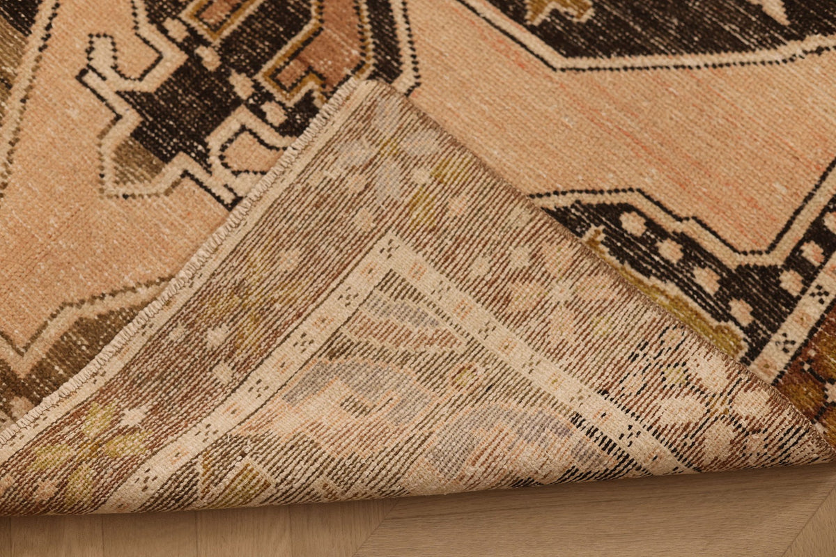 Vintage Elazığ Turkish Area Rug 4x7 ft — Beige & Brown Distressed