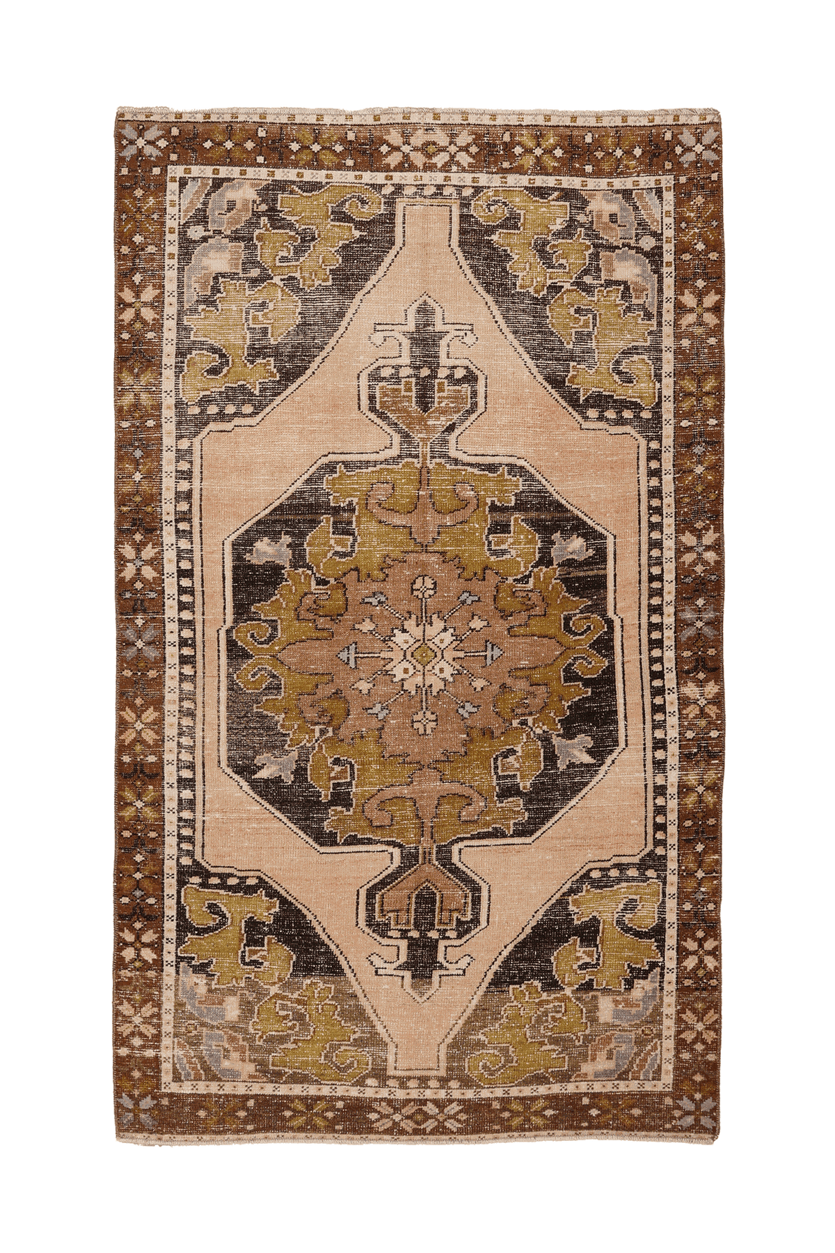 Vintage Elazığ Turkish Area Rug 4x7 ft — Beige & Brown Distressed