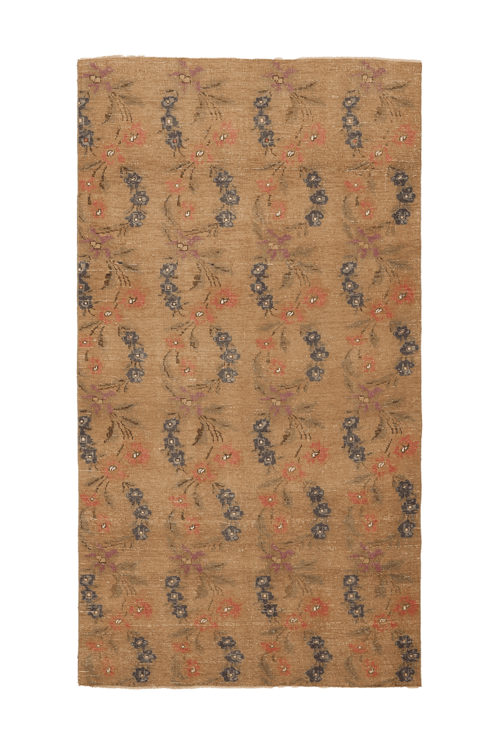 Vintage Isparta Turkish Area Rug 5x9 ft — Beige & Brown Floral
