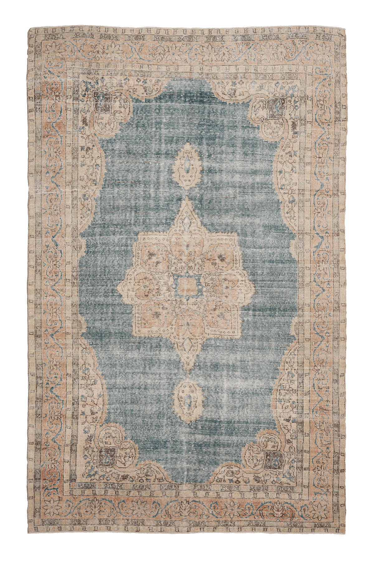 Vintage Isparta Turkish Area Rug 6x11 ft — Blue & Beige Floral