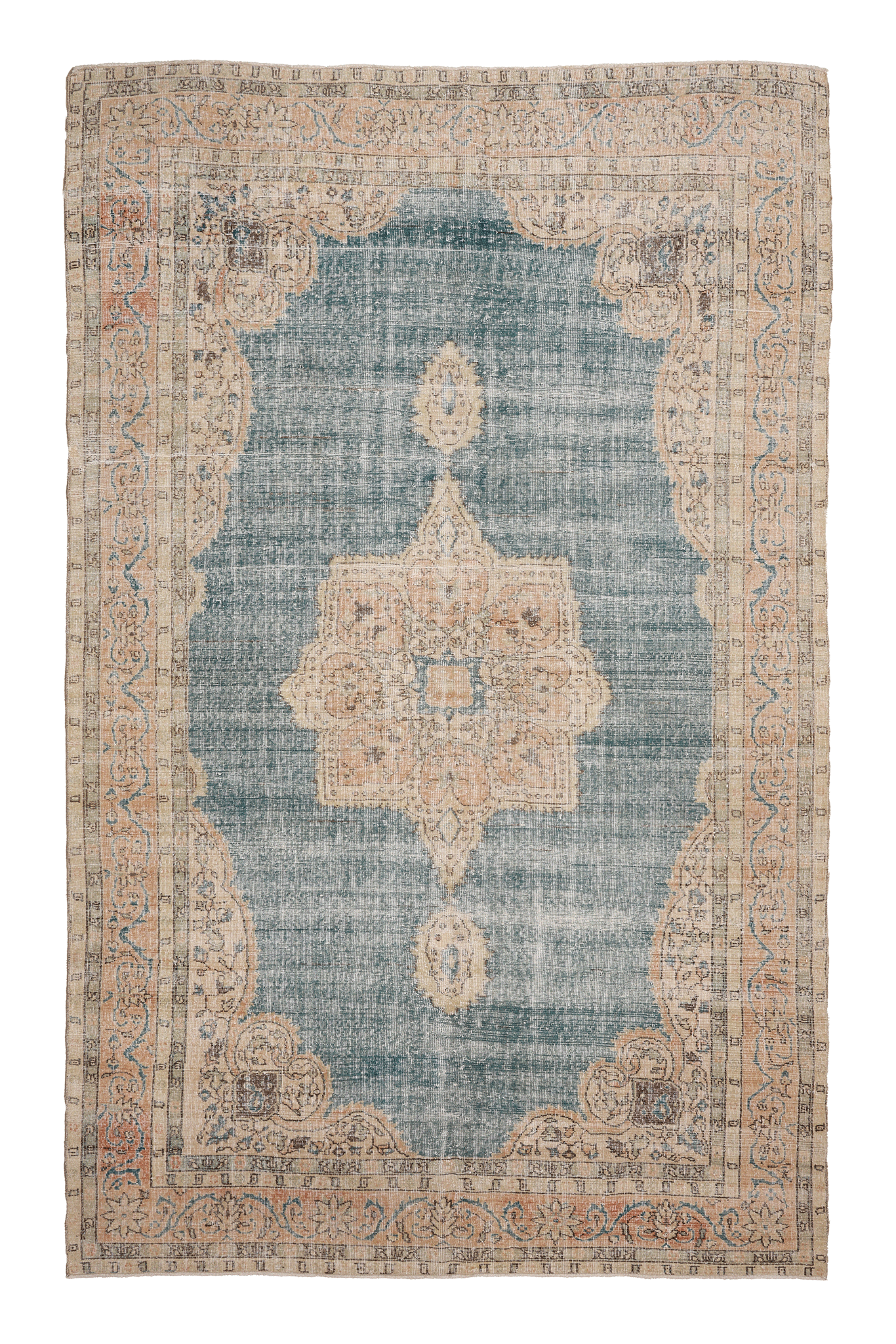 Vintage Isparta Turkish Area Rug 6x11 ft — Blue & Beige Floral
