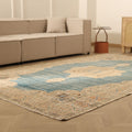 Vintage Isparta Turkish Area Rug 6x11 ft — Blue & Beige Floral