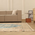 Vintage Isparta Turkish Area Rug 6x11 ft — Blue & Beige Floral