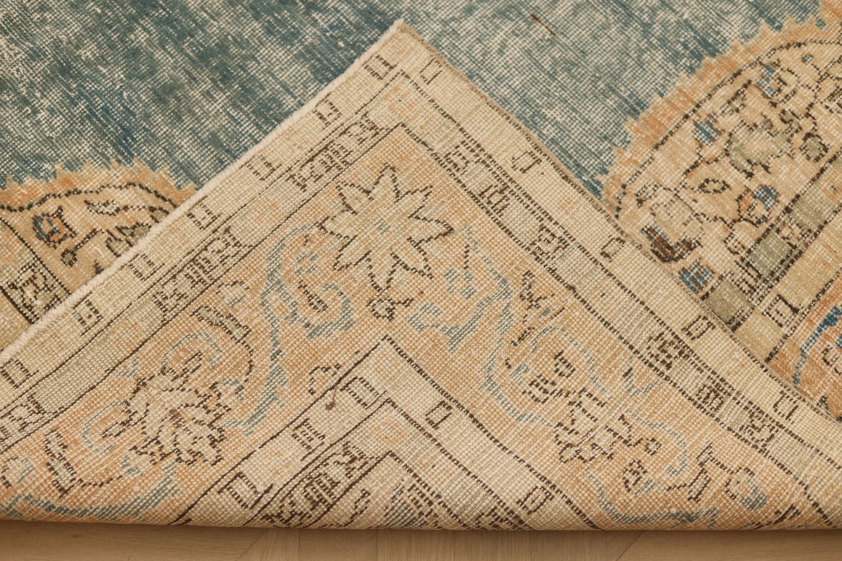 Vintage Isparta Turkish Area Rug 6x11 ft — Blue & Beige Floral
