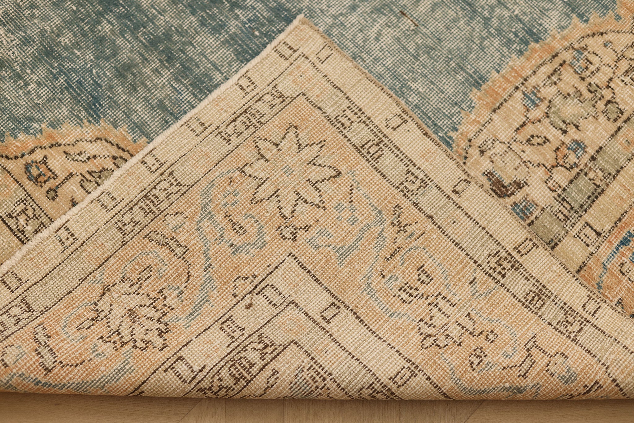 Vintage Isparta Turkish Area Rug 6x11 ft — Blue & Beige Floral