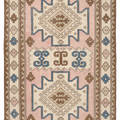 Vintage Kars Turkish Area Rug 4x6 ft — Pink & White Geometric