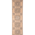 Handmade vintage Konya runner rug in beige and brown with geometric patterns, 3x11 ft wool and cotton blend.