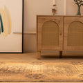 Vintage Konya Turkish runner rug in beige and brown with geometric patterns, handmade from wool and cotton.