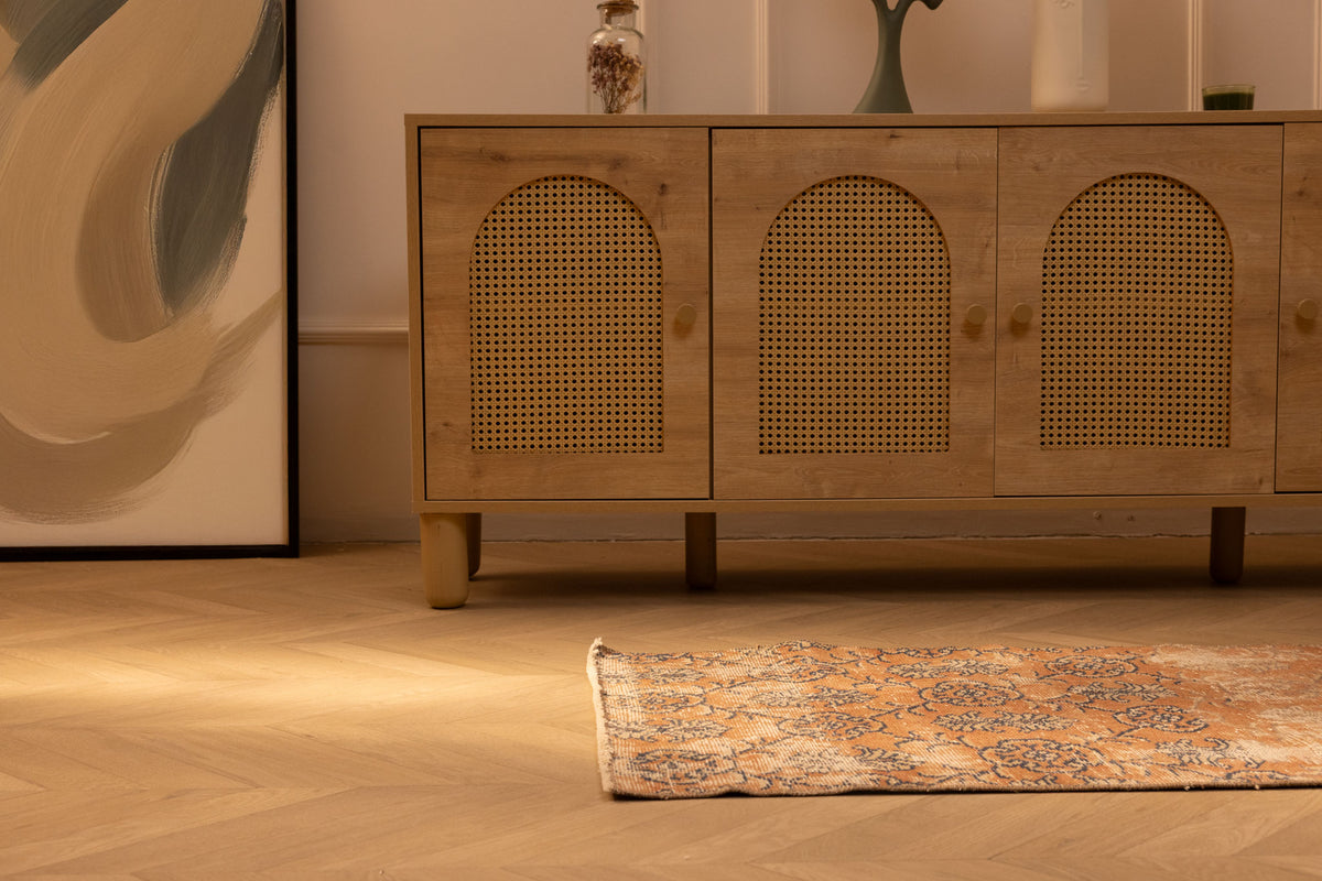 Handmade vintage Isparta wool and cotton rug in orange with floral patterns, 2x4 ft size.