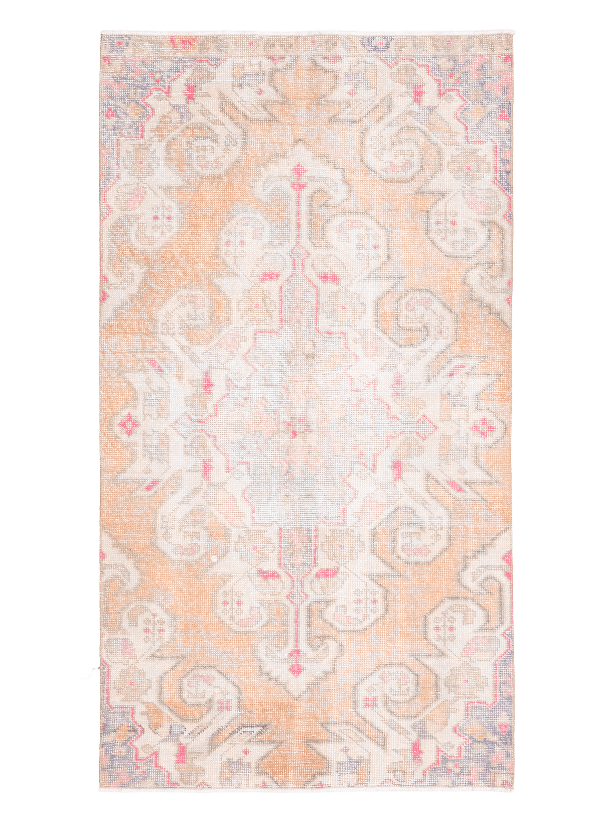 Vintage Nevşehir Turkish Area Rug 3x6 ft — Orange & Beige Floral