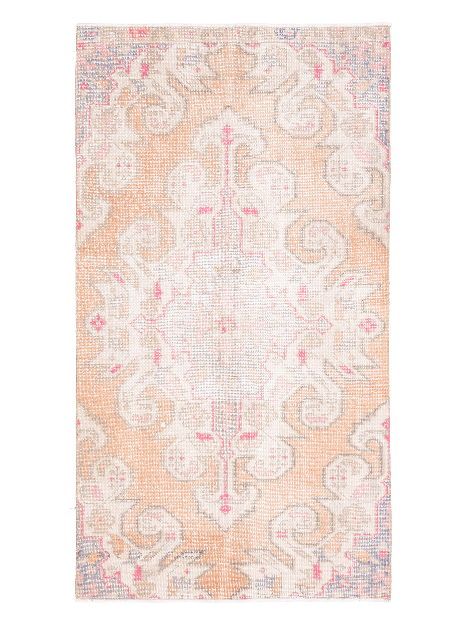 Vintage Nevşehir Turkish Area Rug 3x6 ft — Orange & Beige Floral