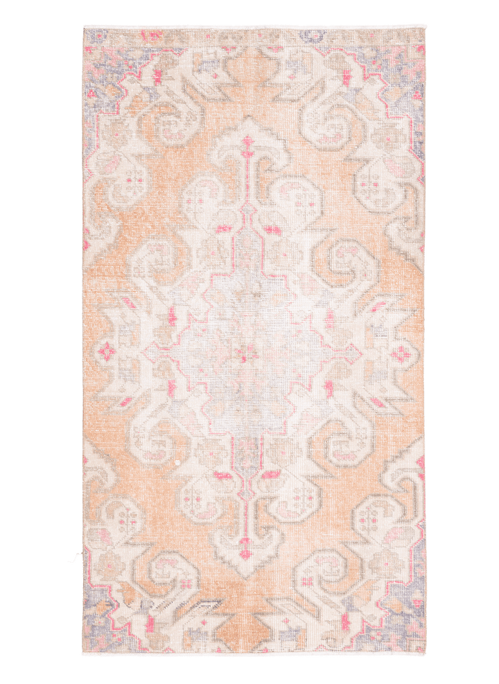 Vintage Nevşehir Turkish Area Rug 3x6 ft — Orange & Beige Floral
