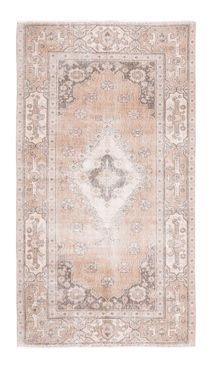 Vintage Isparta Turkish Area Rug 4x7 ft — Brown Floral