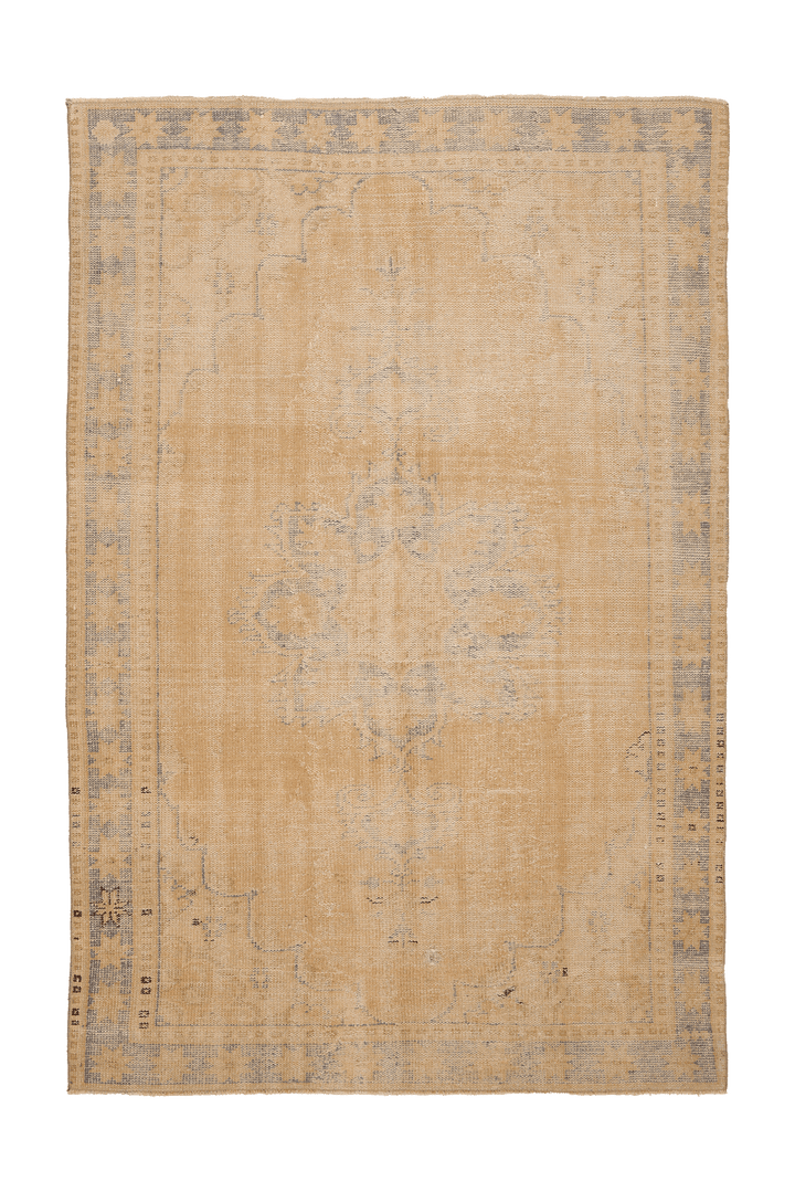 Vintage Manisa Turkish Area Rug 6x9 ft — Beige & Brown Floral