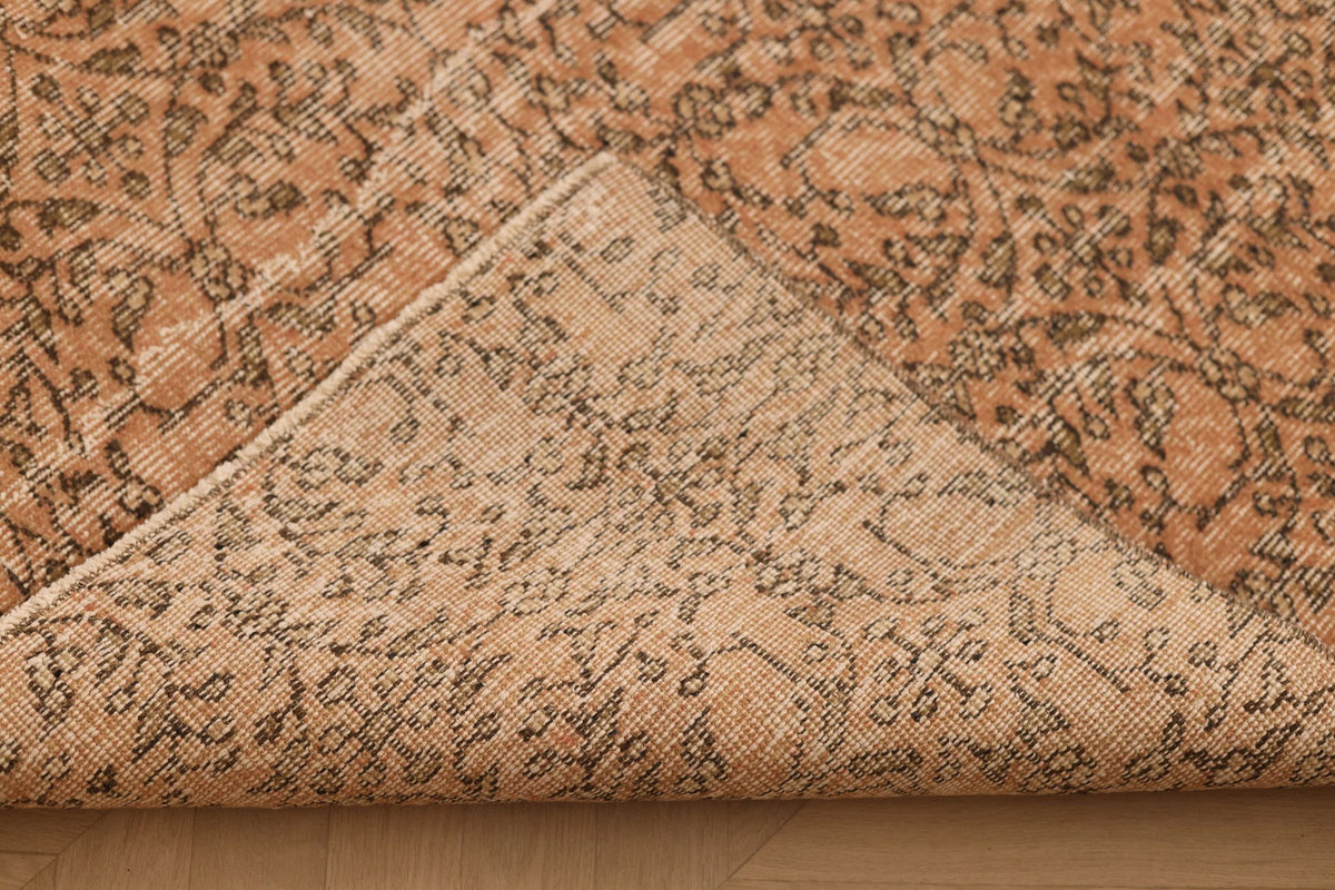 Vintage Isparta Turkish Area Rug 6x9 ft — Orange & Brown Floral