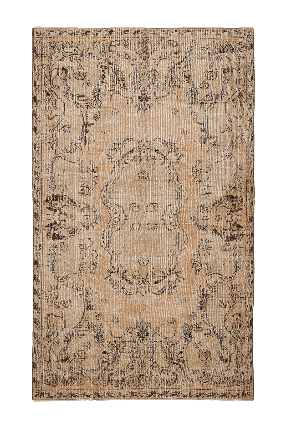 Vintage Isparta Turkish Area Rug 6x9 ft — Orange & Brown Floral