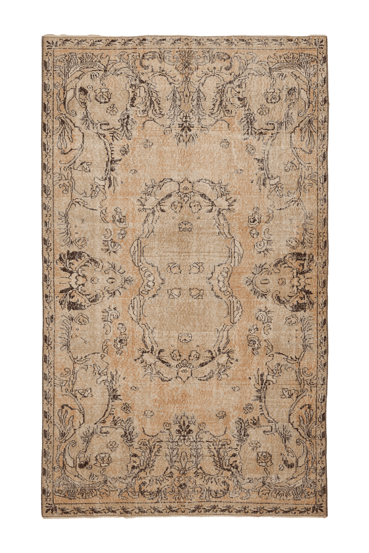Vintage Isparta Turkish Area Rug 6x9 ft — Orange & Brown Floral
