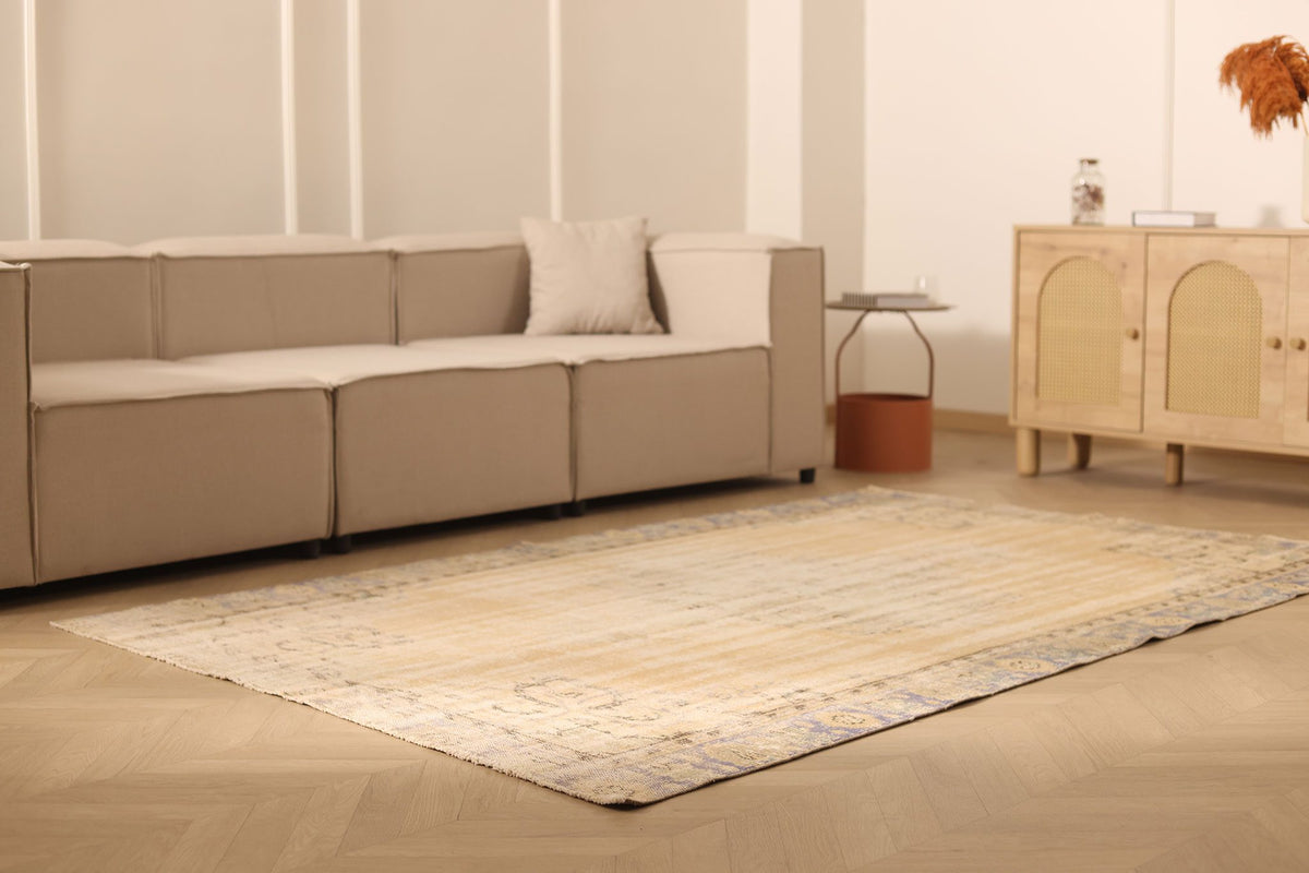 Vintage Manisa Turkish Area Rug 5x9 ft — Beige & Brown Floral