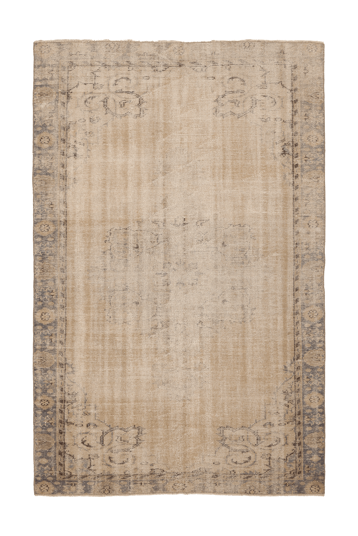 Vintage Manisa Turkish Area Rug 5x9 ft — Beige & Brown Floral