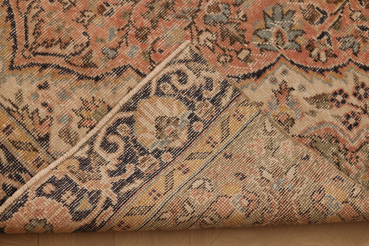 Vintage Isparta Turkish Area Rug 5x11 ft — Beige & Red Floral