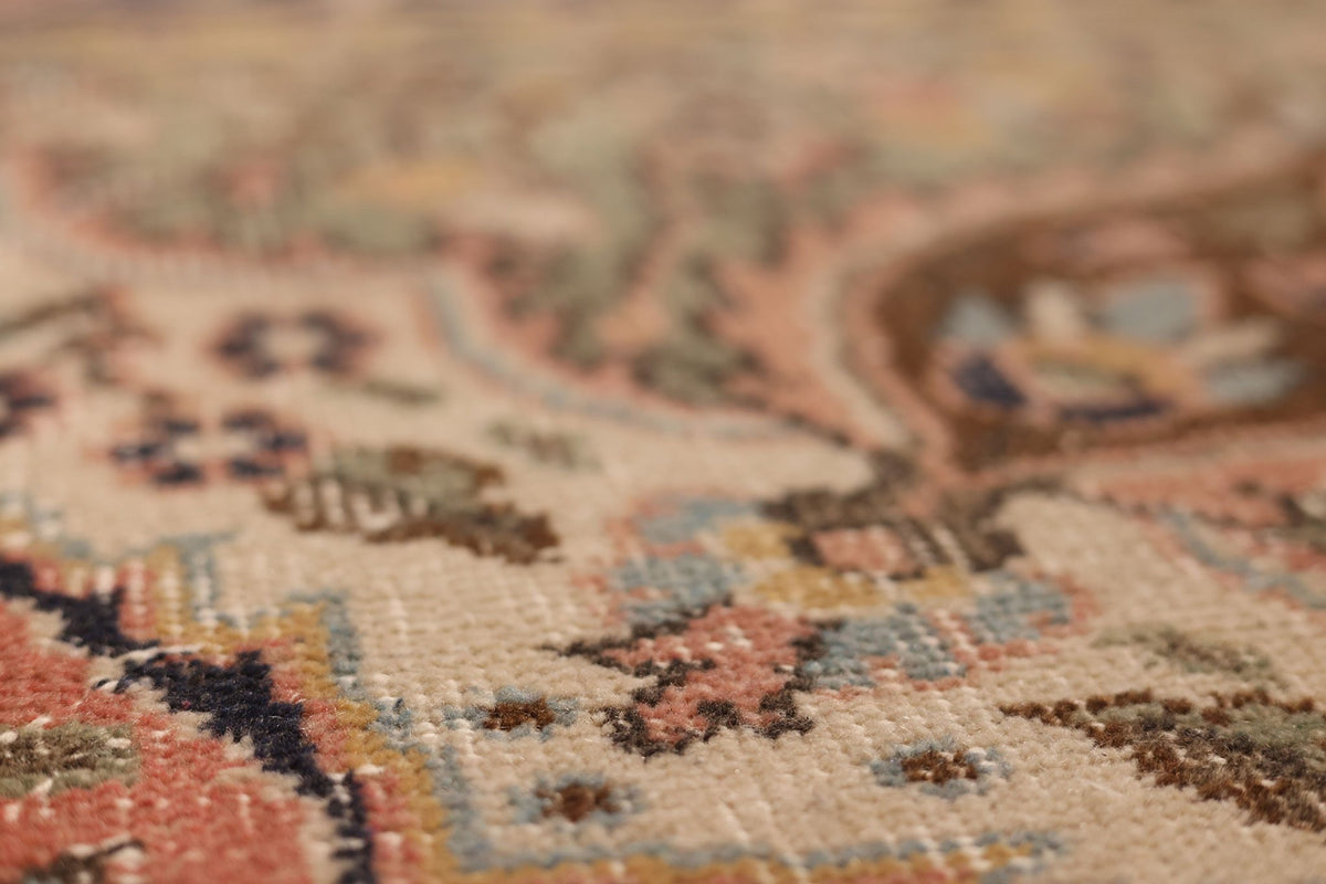 Vintage Isparta Turkish Area Rug 5x11 ft — Beige & Red Floral